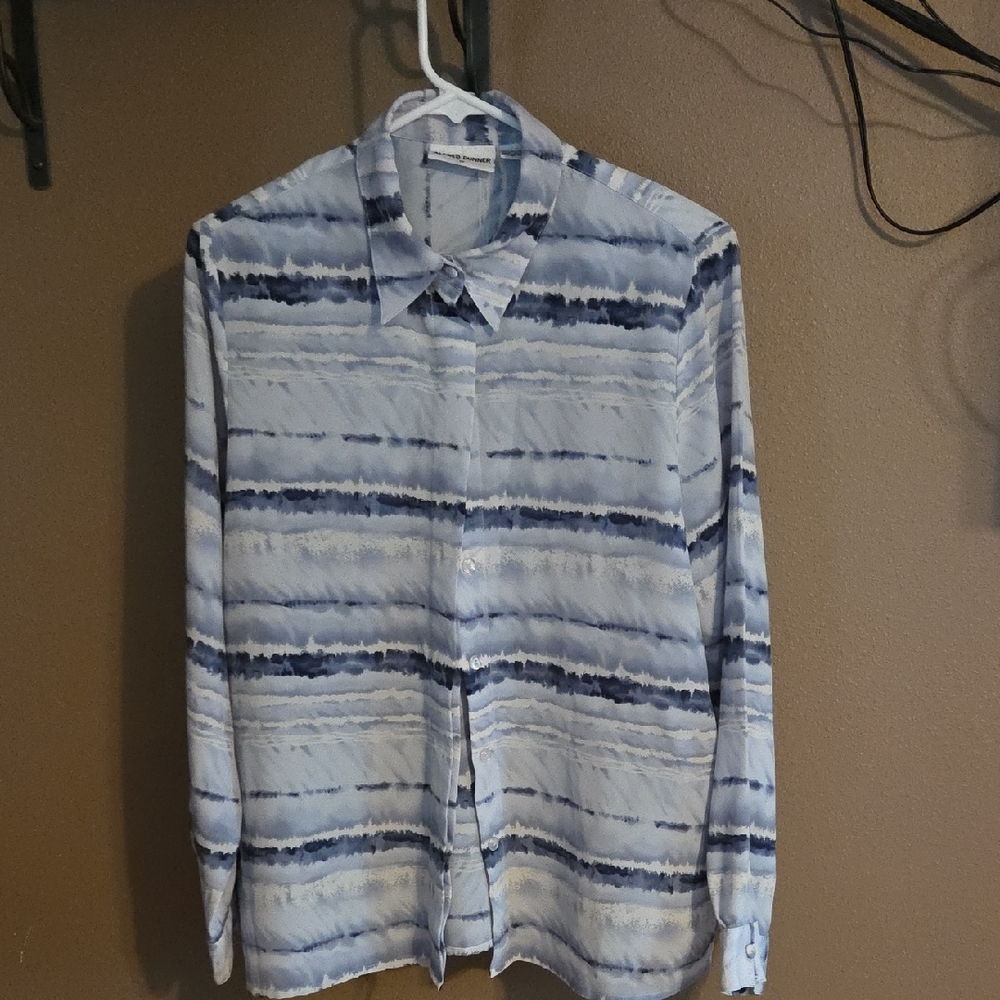 Alfred Dunner Men's Blue and White Tie-Dye Shirt